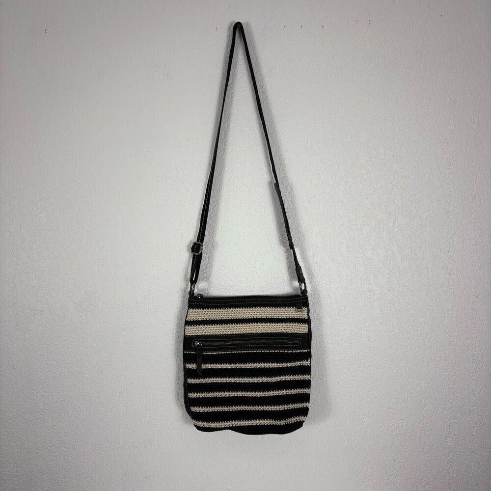 The Sak Black & Cream Striped Knit Crossbody Purse